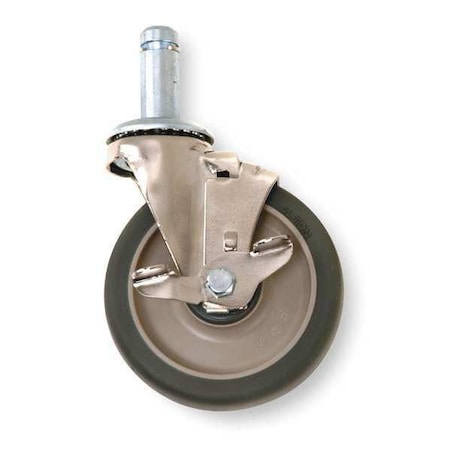 Metro Swivel Stem Caster w/Brake, Rubber, 300 lb 5MPBX