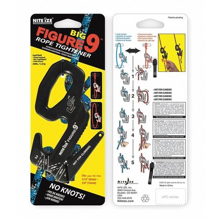 Nite Ize Rope Tightener, 5 In., Aluminum, Black F9B-03-01