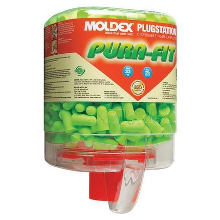 Moldex Pura-Fit Ear Plug Dispenser, PlugStation, Uncorded, Bullet Shape, NRR 33 dB, Green, 250 Pairs 6844