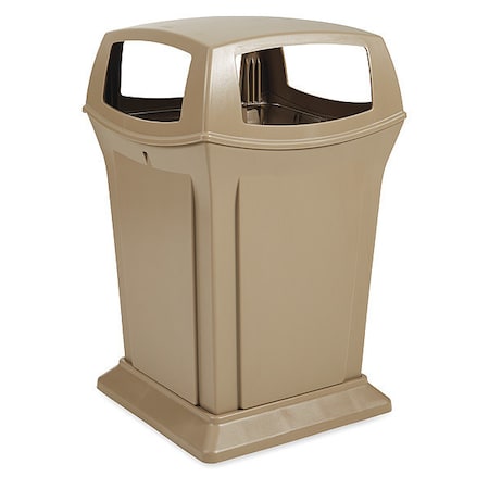 Rubbermaid Commercial Ranger(R) 45 gal Square Outdoor Can, Beige, None, Plastic, 24 7/8 in FG917388BEIG