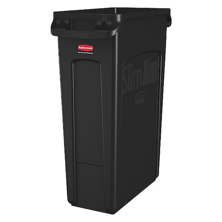 Rubbermaid Commercial Slim Jim 23 gal Rectangular Slim-Profile Plastic Can, Black, None, Plastic, 11 in FG354060BLA