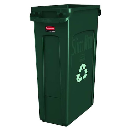 Rubbermaid Commercial Rectangular Recycling Bin, Green, 11" Dia, Plastic FG354007GRN
