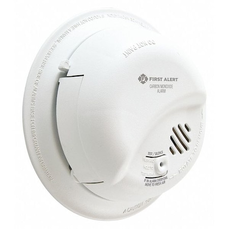 Brk Carbon Monoxide Alarm, 85 dB at 10 ft, 120V AC, 9V, Electrochemical Battery Backup: Yes CO5120BN