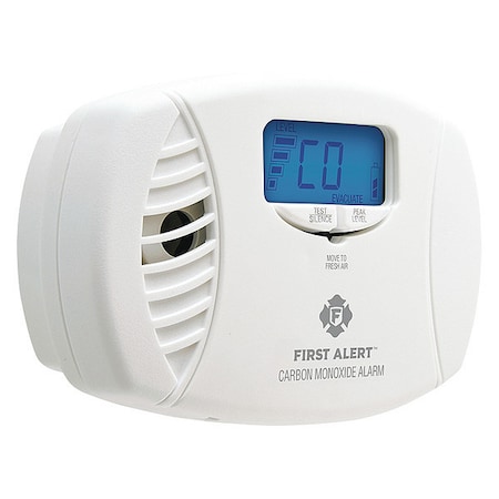 First Alert Carbon Monoxide Alarm, 85 dB at 10 ft, (2) AA Batteries, 120V AC, Electrochemical 1039746