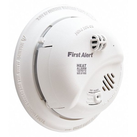 Brk Heat Alarm, 85 dB at 10 ft, 120V AC, 9V, Thermistor Battery Backup: Yes HD6135FB