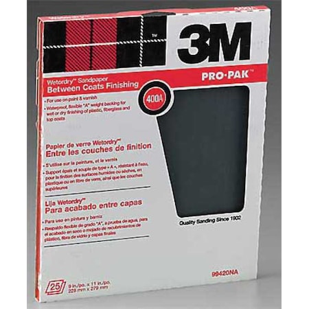 3M Sanding Sheet, 11x9 In, 400 G, SC, PK250 99420NA