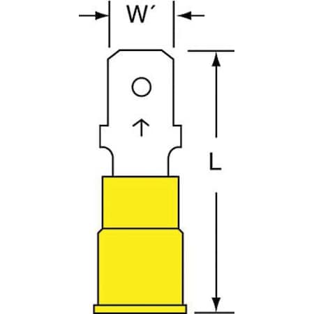 3M Male Disconnect, Yellow, 12-10AWG, PK500 MVU10-250DMK