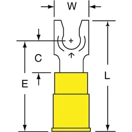 3M Fork Terminal, #8 Stud Size, 10 AWG, 600 V, Vinyl Insulated, Yellow, Crimp Termination Only, 500 PK MVU10-8FLK