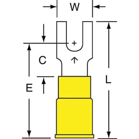 3M Fork Terminal, #6 Stud Size, 10 AWG, 600 V, Vinyl Insulated, Yellow, Crimp Termination Only, 500 PK MV10-6FBK