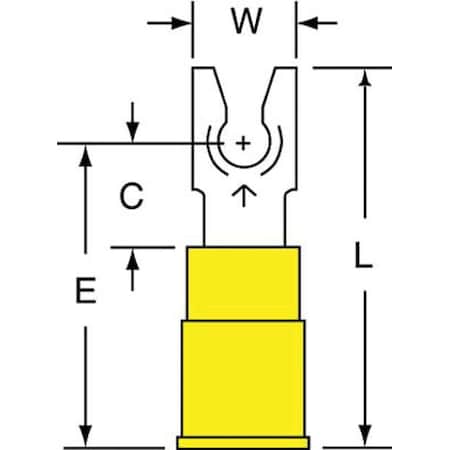 3M Fork Terminal, #6 Stud Size, 10 AWG, 600 V, Vinyl Insulated, Yellow, Crimp Termination Only, 500 PK MVU10-6FLK