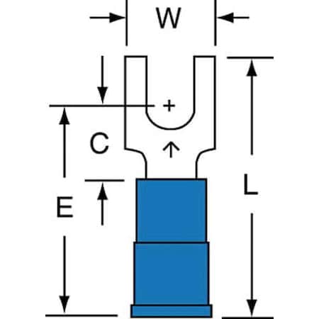 3M Fork Terminal, #8 Stud Size, 14 AWG, 600 V, Nylon Insulated, Blue, Crimp Termination Only, 1000 PK MNG14-8FBK