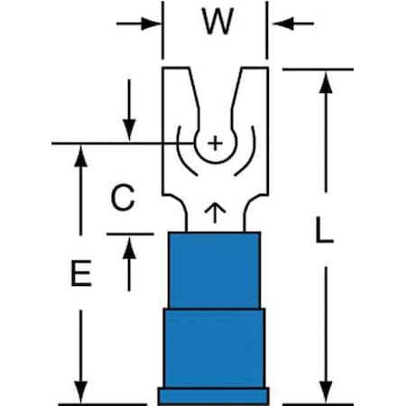 3M Fork Terminal, #4 Stud Size, 14 AWG, 600 V, Vinyl Insulated, Blue, Crimp Termination Only, 1000 PK MVU14-4FLK