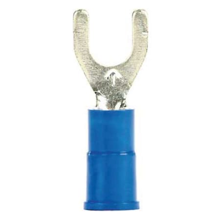 3M Fork Terminal, #10 Stud Size, 14 AWG, 600 V, Vinyl Insulated, Blue, Crimp Termination Only, 1000 PK MVU14-10FK