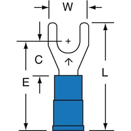 3M Fork Terminal, #10 Stud Size, 14 AWG, 600 V, Vinyl Insulated, Blue, Crimp Termination Only, 1000 PK MV14-10FK