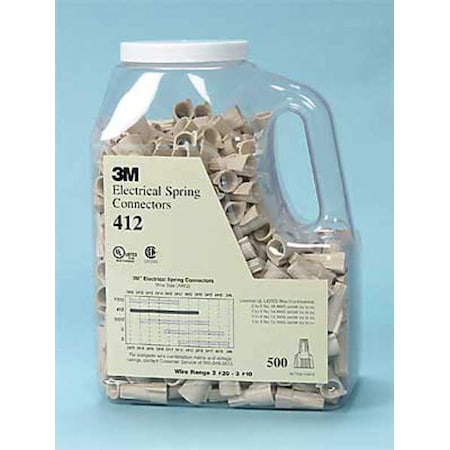 3M Twist-On Wire Connector, 10 AWG Max, Tan, PVC Insulation, 600 V AC, 5000 PK 412-BAG
