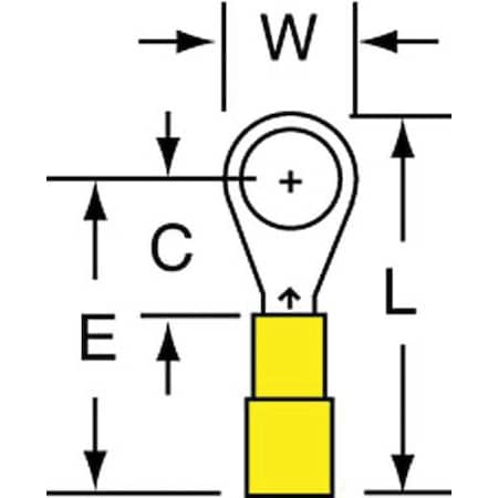 3M Ring Terminal, #6 Stud Size, 24 AWG, 1,000 V, Nylon Insulated, Yellow, Crimp Termination Only MN24-6RK