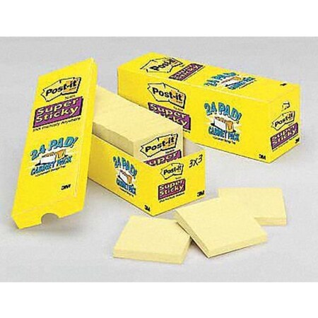 Post-It Super Sticky Notes, 3x3 In., Yellow, PK192 654-24SSCP