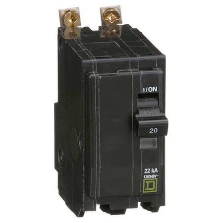 Square D Miniature Circuit Breaker, QO Series, 20A, 2 Pole, 120/240V AC, 22kA at 120/240V AC QOB220VH
