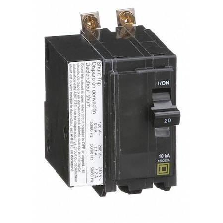 Square D Miniature Circuit Breaker, QO Series, 20A, 2 Pole, 120/240V AC, 10kA at 120/240V AC QOB2201021