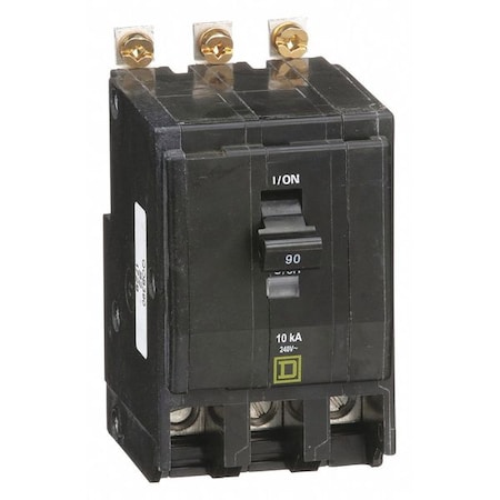Square D Miniature Circuit Breaker, QO Series, 90A, 3 Pole, 120/240V AC, 10kA at 120/240V AC QOB390
