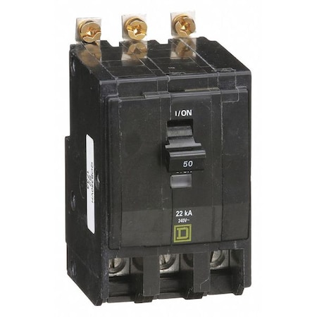 Square D Miniature Circuit Breaker, QO Series, 50A, 3 Pole, 120/240V AC, 22kA at 120/240V AC QOB350VH