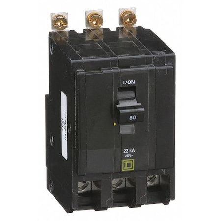 Square D Miniature Circuit Breaker, QO Series, 80A, 3 Pole, 120/240V AC, 22kA at 120/240V AC QOB380VH
