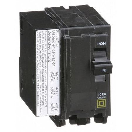 Square D Miniature Circuit Breaker, QO Series, 40A, 2 Pole, 120/240V AC, 10kA at 120/240V AC QO2401021