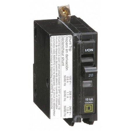 Square D Miniature Circuit Breaker, QO Series, 20A, 1 Pole, 120/240V AC, 10kA at 120/240V AC QOB1201021