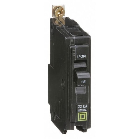 Square D Miniature Circuit Breaker, QO Series, 15A, 1 Pole, 120/240V AC, 22kA at 120/240V AC QOB115VH