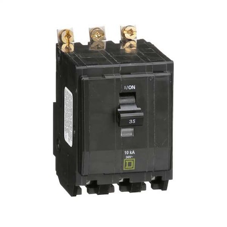 Square D Miniature Circuit Breaker, QO Series, 35A, 3 Pole, 120/240V AC, 10kA at 120/240V AC QOB335