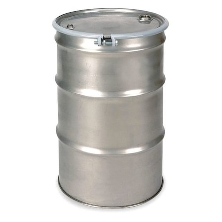 Zoro Select Open Head Transport Drum, 304 Stainless Steel, 55 gal, Unlined, Silver ST5501T234