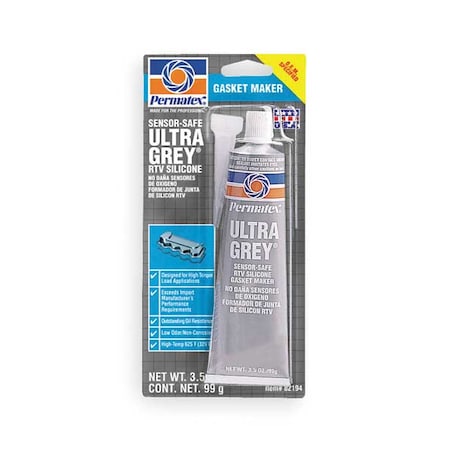 PERMATEX Rigid, High Torque RTV Silicone Sealant, 3.5 oz, Gray, Temp Range -65 to 500 Degrees F 82194