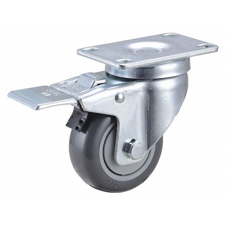 Zoro Select Swivel Plate Caster w/Total-Lock, Polyur, 3in, 250lb 2G029