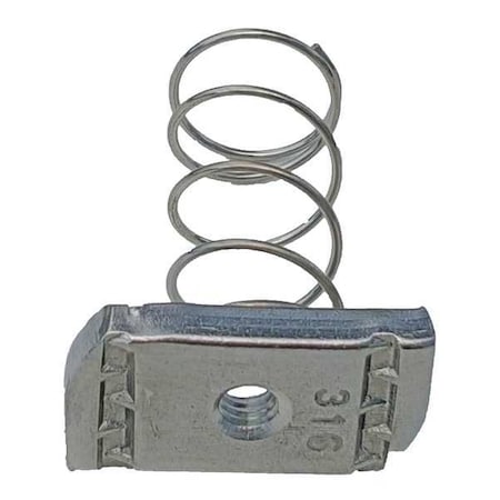Zoro Select Channel Spring Nut, 1/4 In, Silver, PK25 V200 1/4S2