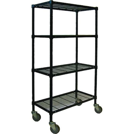 ZORO SELECT Wire Cart, 4 Shelf, 48x24x70, Black 2HDK5