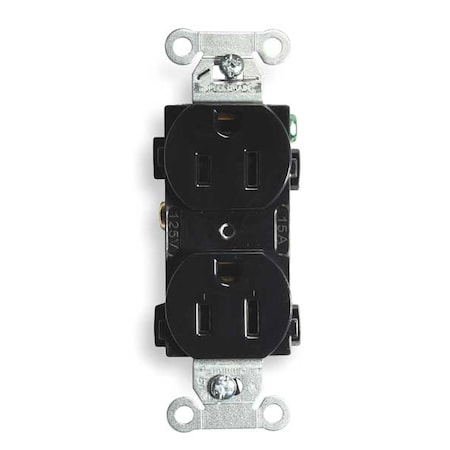 Hubbell Wiring Device-Kellems Straight Blade Receptacle, 5-15R, 15 A, 125V AC, 2 Pole, 3 Wire, Flush Mount, Grounded BR15BLK