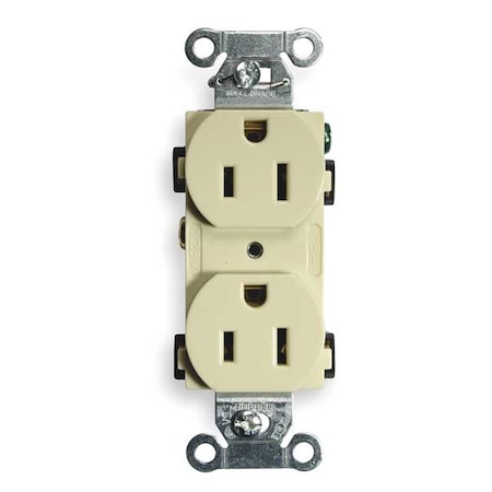 Hubbell Wiring Device-Kellems Straight Blade Receptacle, 5-15R, 15 A, 125V AC, 2 Pole, 3 Wire, Flush Mount, Grounded BR15I
