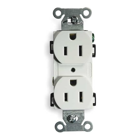 Hubbell Wiring Device-Kellems Straight Blade Receptacle, 5-15R, 15 A, 125V AC, 2 Pole, 3 Wire, Flush Mount, Grounded BR15WHI