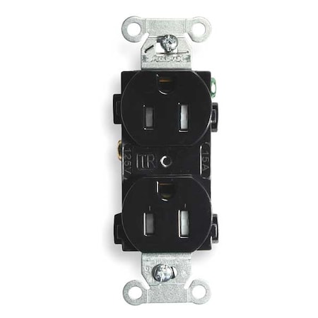 Hubbell Wiring Device-Kellems Straight Blade Receptacle, 5-15R, 15 A, 125V AC, 2 Pole, 3 Wire, Flush Mount, Grounded CR15BLKTR