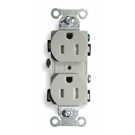 Hubbell Wiring Device-Kellems Receptacle, Duplex, 15A, 5-15R, 125V, Gray CR15GRYTR