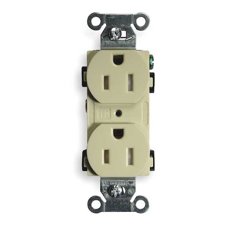Hubbell Wiring Device-Kellems Straight Blade Receptacle, 5-15R, 15 A, 125V AC, 2 Pole, 3 Wire, Flush Mount, Grounded CR15ITR