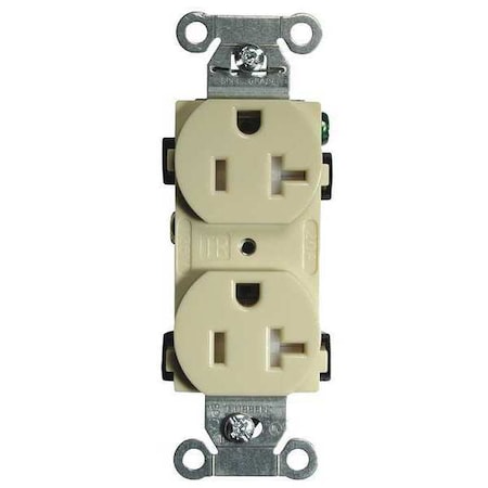 Hubbell Wiring Device-Kellems Straight Blade Receptacle, 5-20R, 20 A, 125V AC, 2 Pole, 3 Wire, Flush Mount, Grounded BR20ITR