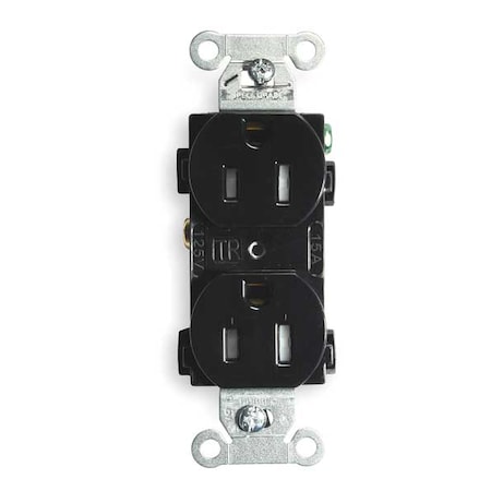 Hubbell Wiring Device-Kellems Straight Blade Receptacle, 5-15R, 15 A, 125V AC, 2 Pole, 3 Wire, Flush Mount, Grounded BR15BLKTR