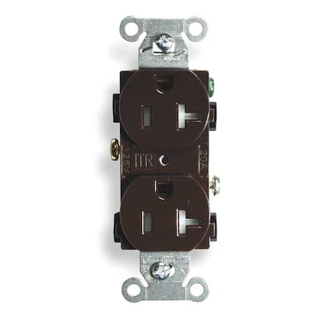 Hubbell Wiring Device-Kellems Duplex Straight Blade Receptacle, 5-20R, 20 A, 125V AC, 2 Pole, 3 Wire, Flush Mount, Grounded BR20TR