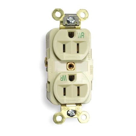 Hubbell Wiring Device-Kellems Duplex Straight Blade Receptacle, 5-15R, 15 A, 125V AC, 2 Pole, 3 Wire, Flush Mount, Grounded HBL5262IWR