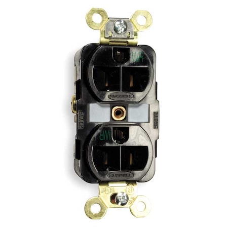 Hubbell Wiring Device-Kellems Straight Blade Receptacle, 5-15R, 15 A, 125V AC, 2 Pole, 3 Wire, Flush Mount, Grounded HBL5262BKWR
