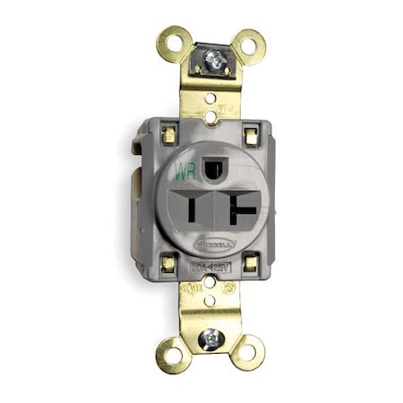 Hubbell Wiring Device-Kellems Straight Blade Receptacle, 5-20R, 20 A, 125V AC, 2 Pole, 3 Wire, Flush Mount, Grounded HBL5361GRYWR