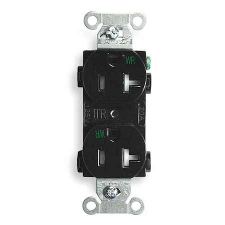 Hubbell Wiring Device-Kellems Straight Blade Receptacle, 5-20R, 20 A, 125V AC, 2 Pole, 3 Wire, Flush Mount, Grounded BR20BLKWRTR