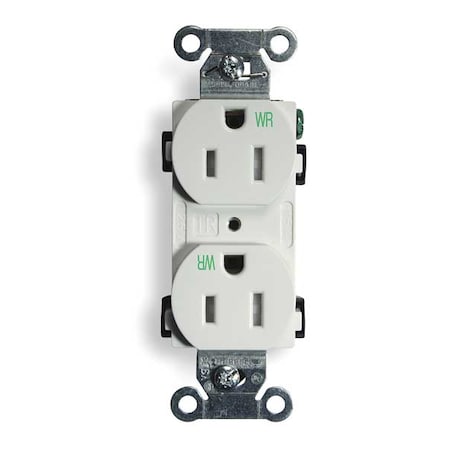 Hubbell Wiring Device-Kellems Straight Blade Receptacle, 5-15R, 15 A, 125V AC, 2 Pole, 3 Wire, Flush Mount, Grounded BR15WHIWRTR