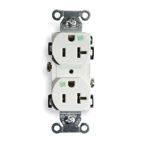 Hubbell Wiring Device-Kellems Straight Blade Receptacle, 5-20R, 20 A, 125V AC, 2 Pole, 3 Wire, Flush Mount, Grounded BR20WHIWR